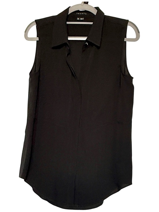 Theory Tops - Theory Sleeveless Collared Silk Blouse - Black | Size M